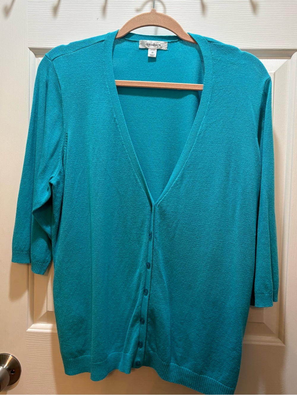 Womens plus 2x dressbarn Teal V-Neck Button Front Cardigan